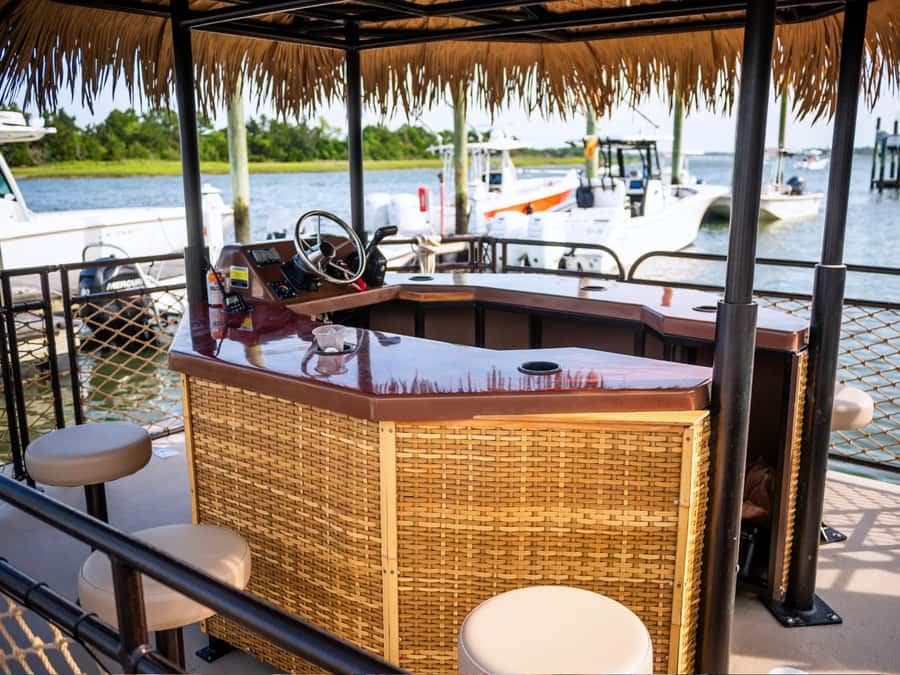 Destin: Tiki Pub Crab Island Sandbar Cruise with Waterslide - The onboard extras that make this feel easy: bathroom, ice, and sound