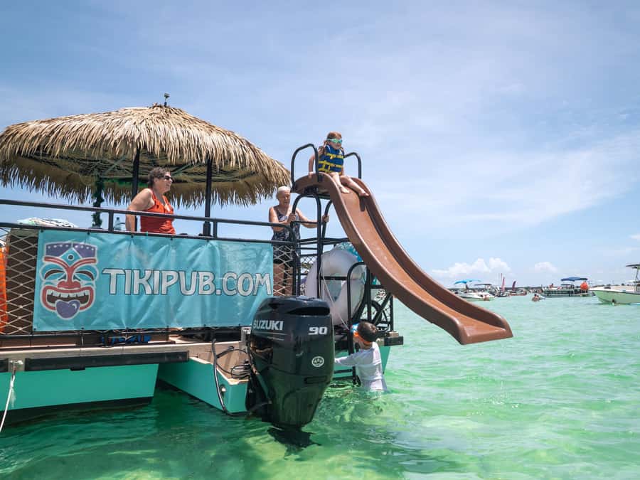 Destin: Tiki Pub Crab Island Sandbar Cruise with Waterslide - Drinks and food reality check (so you don’t get stuck later)